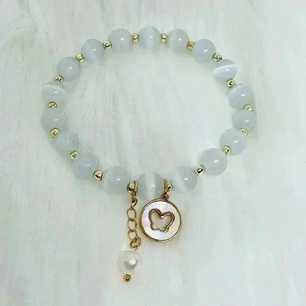 Butterfly Charm Moonstone Beaded Bracelet